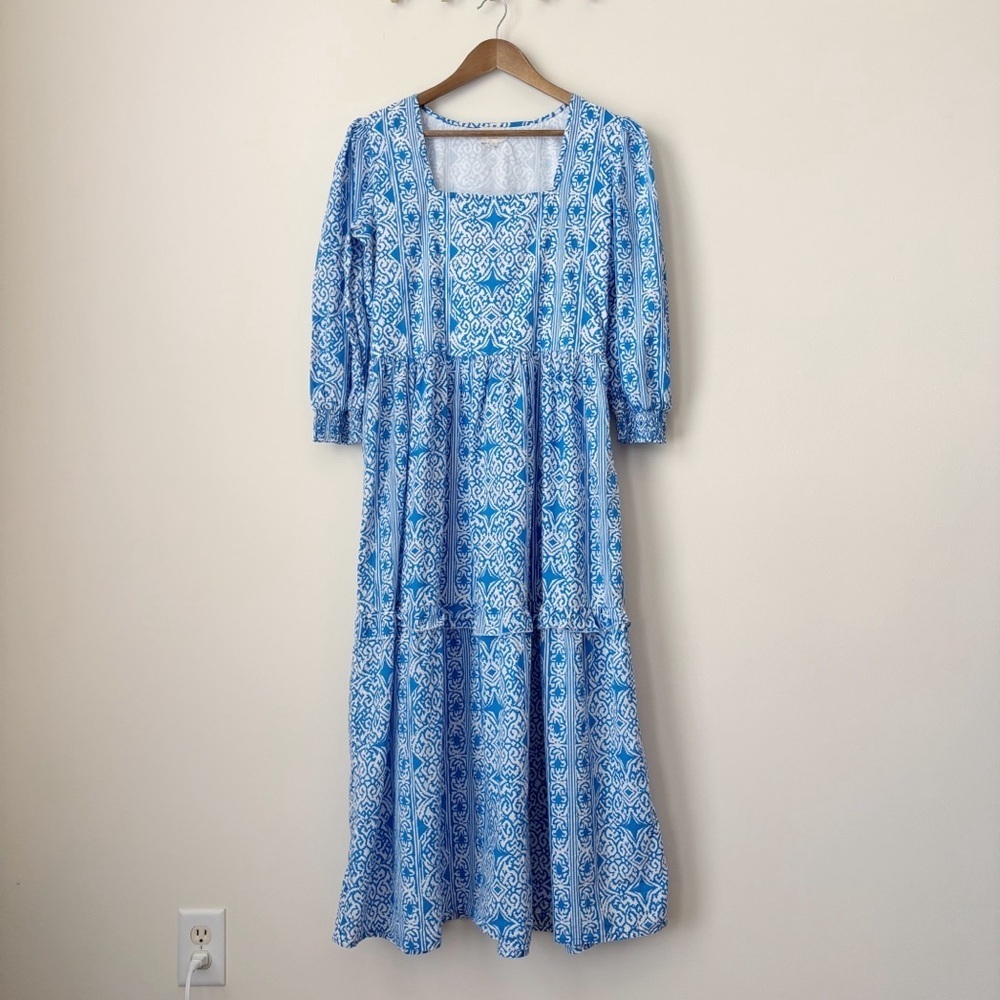 Beyond by Vera 1831 Basilica Blue Poppy Maxi Dress XL Summer Resortwear